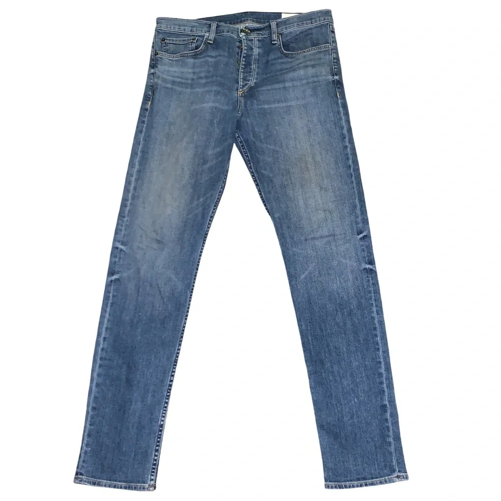 Rag & Bone Jeans Mens 34x32 Blue Fit 2 Slim Straight Button Fly Made In USA - Picture 1 of 10